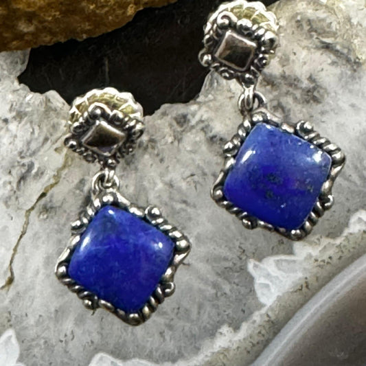 Carolyn Pollack Sterling Silver Diamond Shape Lapis Decorated Dangle Earrings For Women