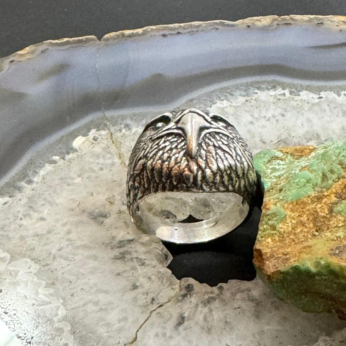 Carolyn Pollack Sterling Silver Engraved Eagle Head Various Sizes Ring For Men