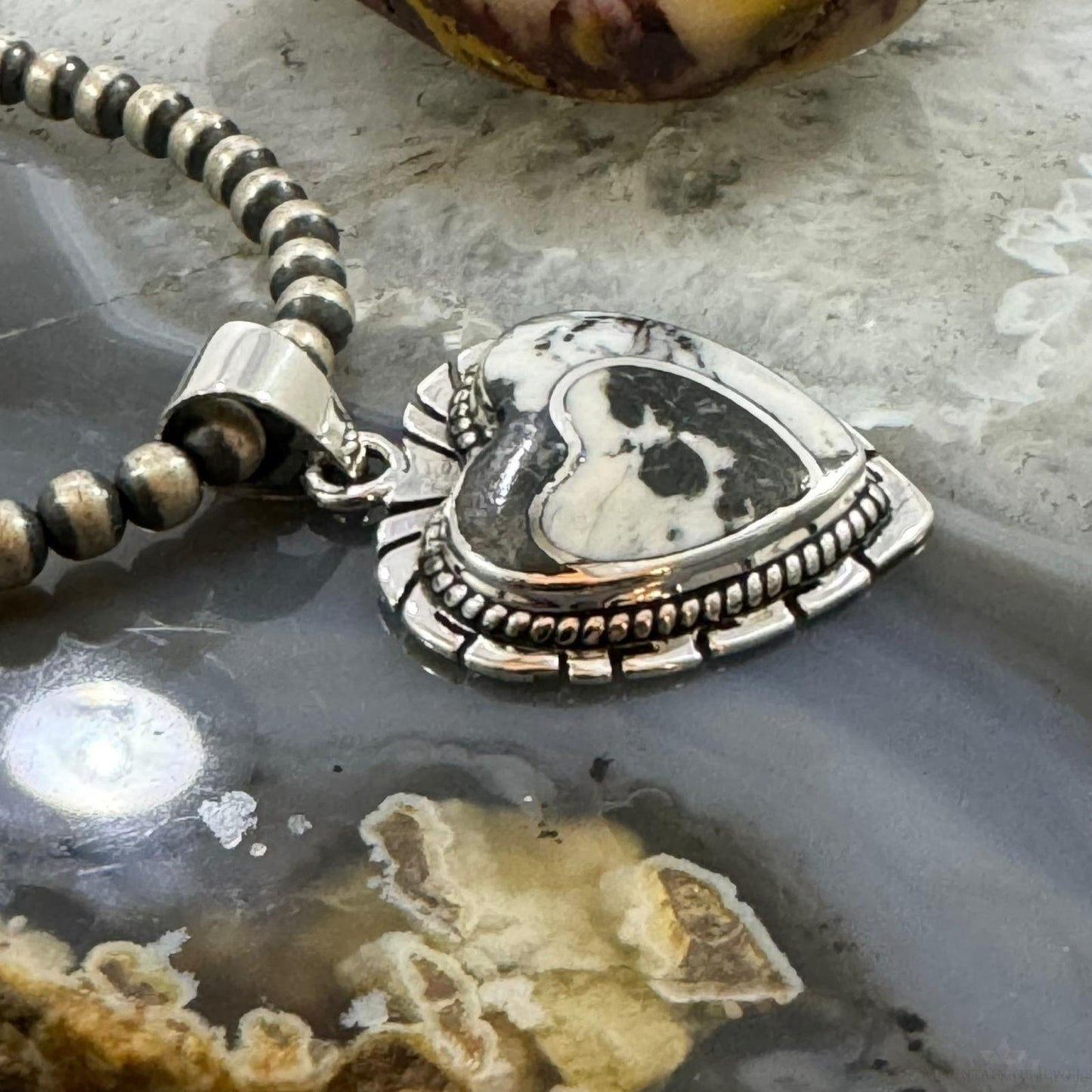 Native American Sterling Silver White Buffalo Double Heart Pendant For Women #4