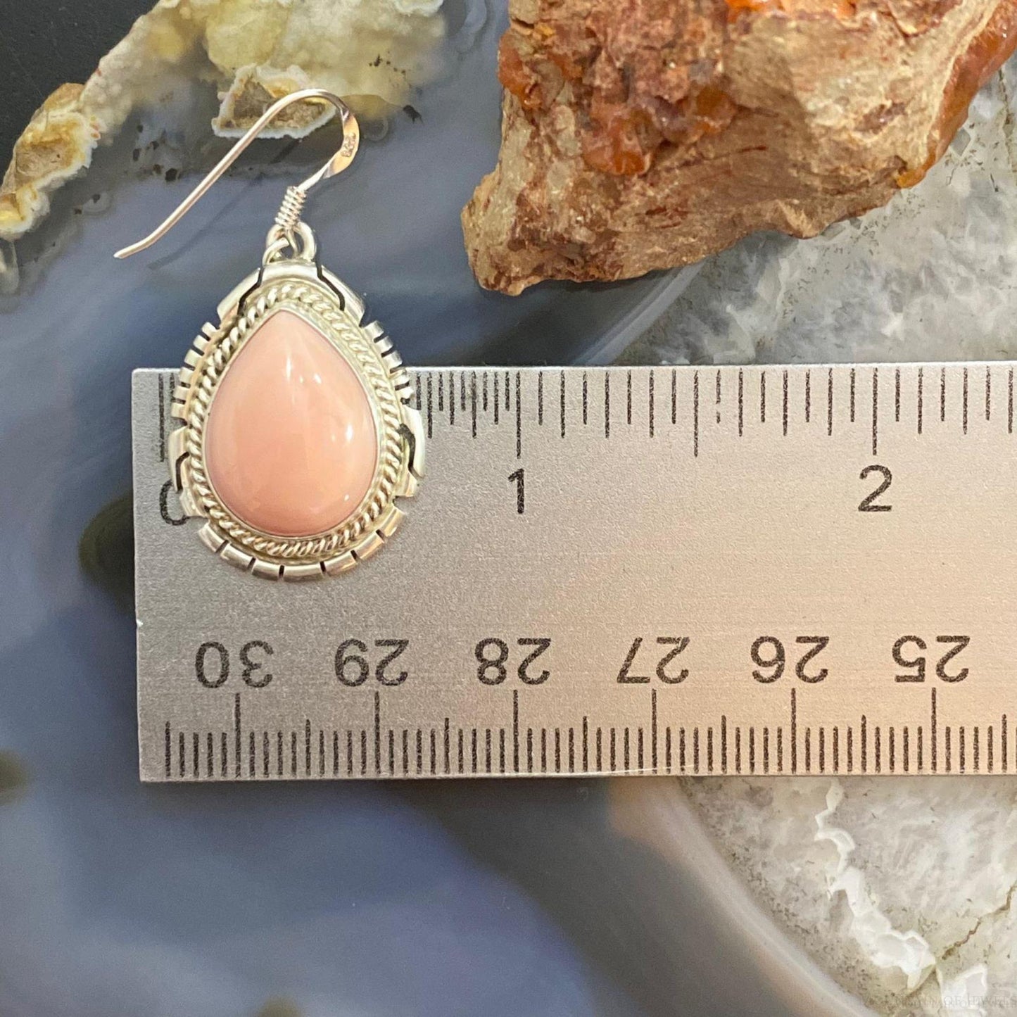 P. Skeets Native American Sterling Silver Pink Conch Shell Teardrop Dangle Earrings For Women