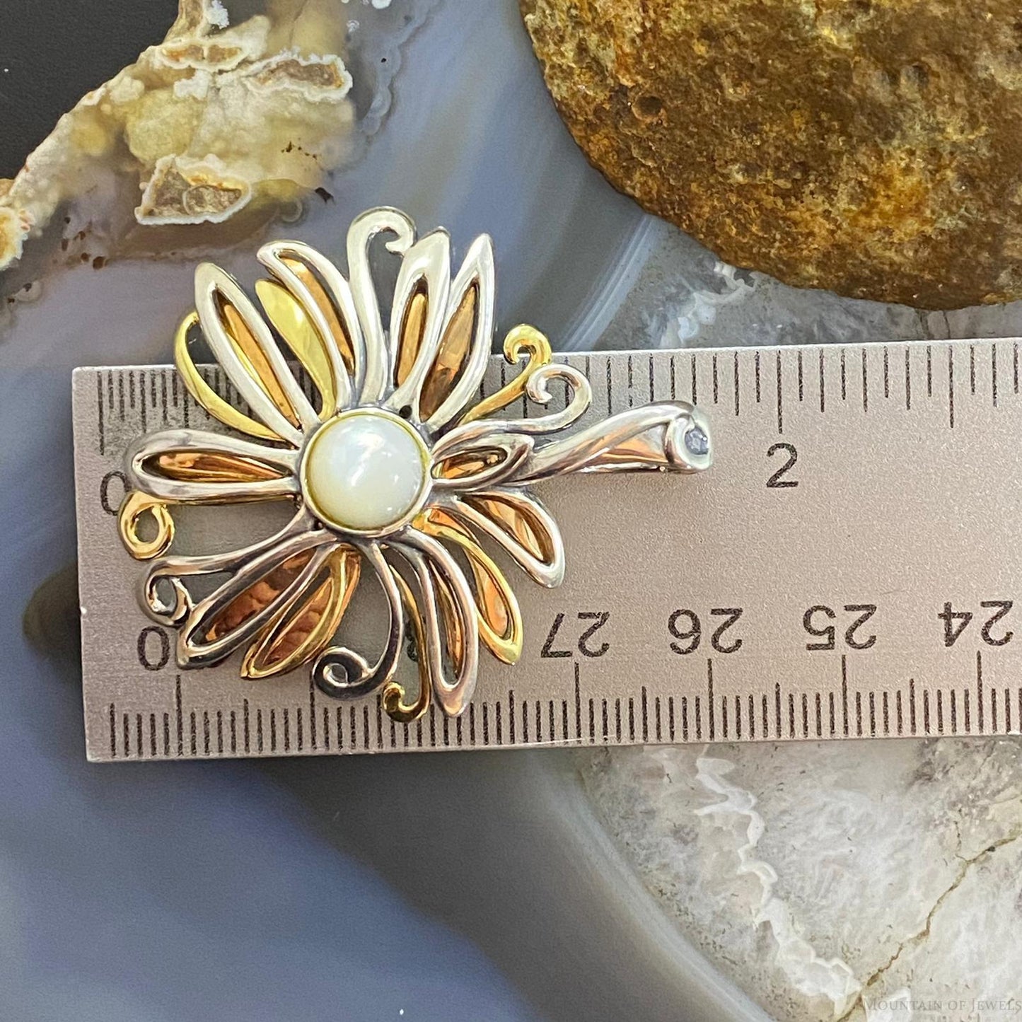 Carolyn Pollack Southwestern Style Sterling Silver/Brass/Bronze Mother of Pearl Flower Pendant For Women