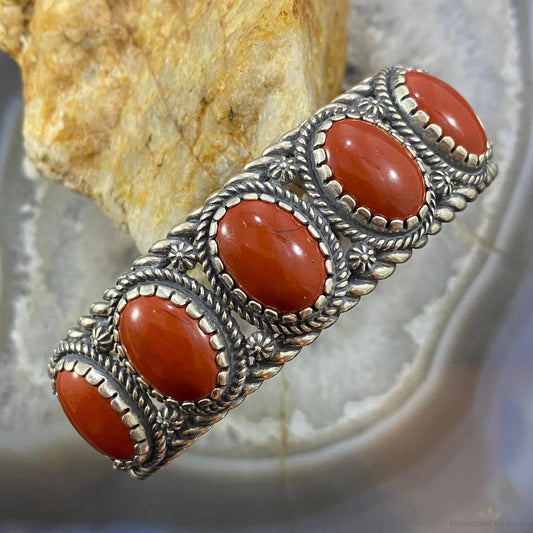 Carolyn Pollack Southwestern Style Sterling Silver Red Jasper Row Bracelet For Women