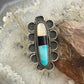 Vintage Native American Silver Oblong Multi stone Inlay Decorated Ring Size 7.75 For Women