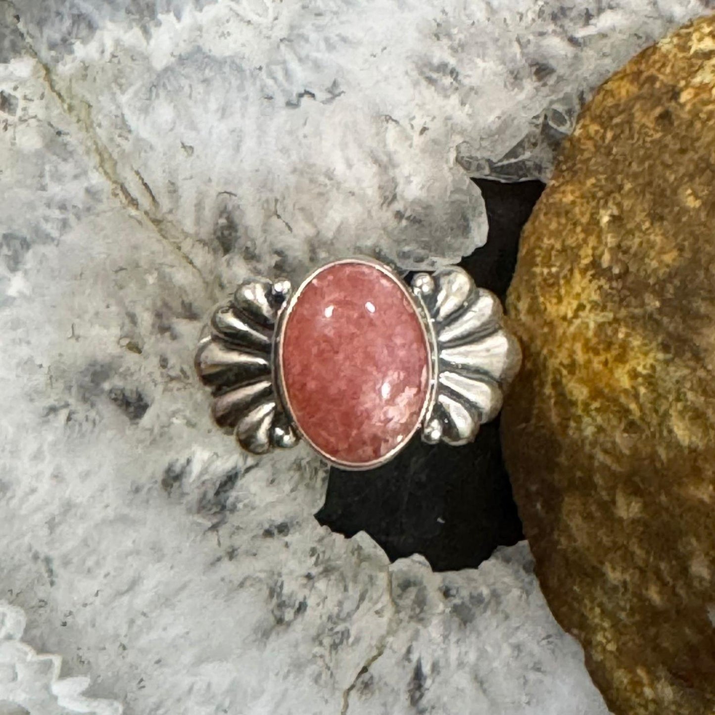 Carolyn Pollack Sterling Silver Oval Rhodochrosite Decorated Ring For Women