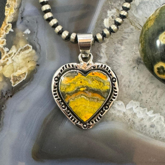 Native American Sterling Silver Bumblebee Jasper Heart Pendant For Women
