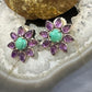 Carolyn Pollack Sterling Silver Round Turquoise & Pear Amethyst Flower Stud Earrings For Women