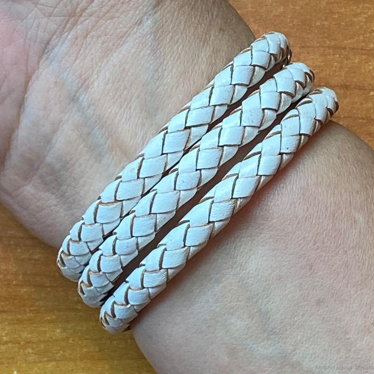 Carolyn Pollack Sterling Silver White Braided Leather Unisex Coil Wrap Bracelet