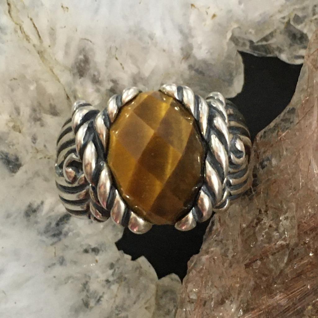 Carolyn Pollack Sterling Silver Oval Faceted Tiger Eye Ring Size 8.25 For Women