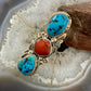 Silver Ray Native American Sterling Silver Elongated Turquoise & Coral Ring Size 6.5 For Women