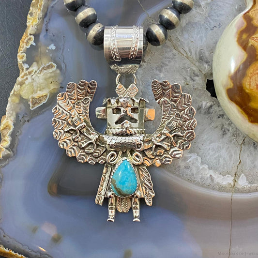 Alonzo Mariano Native American Sterling Silver Turquoise Decorated Kachina Unisex Pendant #2