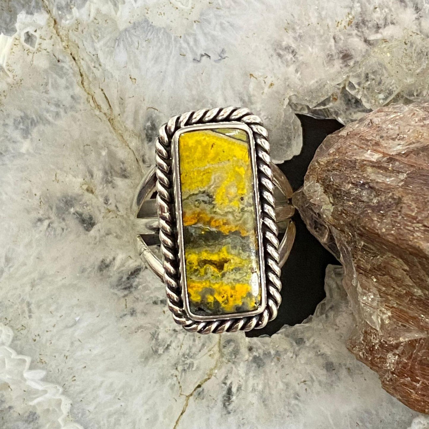 Native American Sterling Rectangle Bumblebee Jasper Bar Ring Size 9 For Women