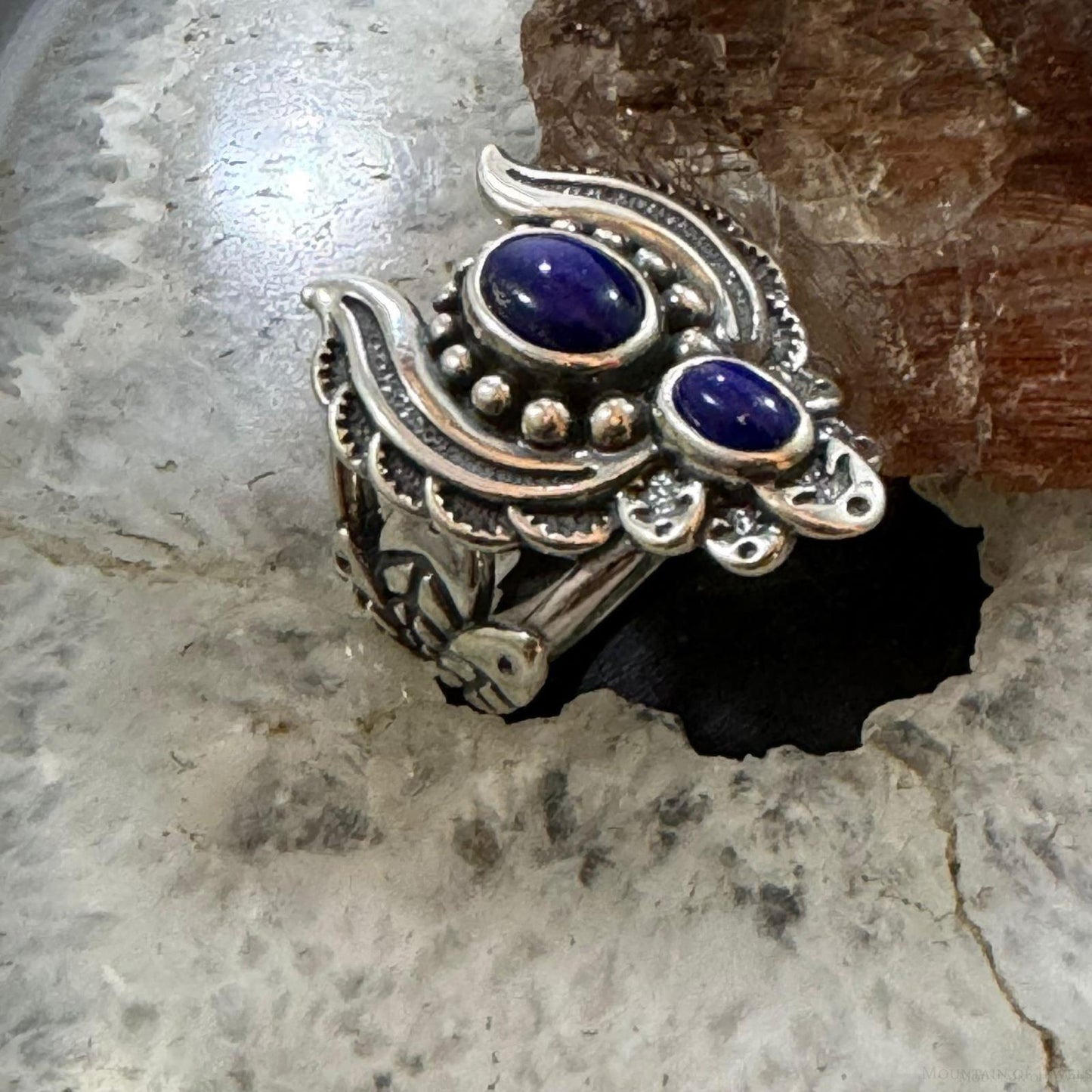 Carolyn Pollack Sterling Silver 2 Oval Lapis Naja Style Decorated Ring For Women