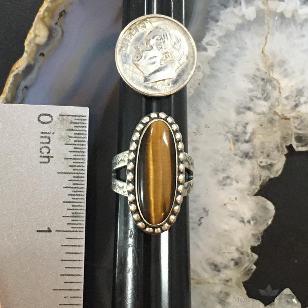 Carolyn Pollack Sterling Silver Elongated Oval Tiger Eye Decorated Ring For Women