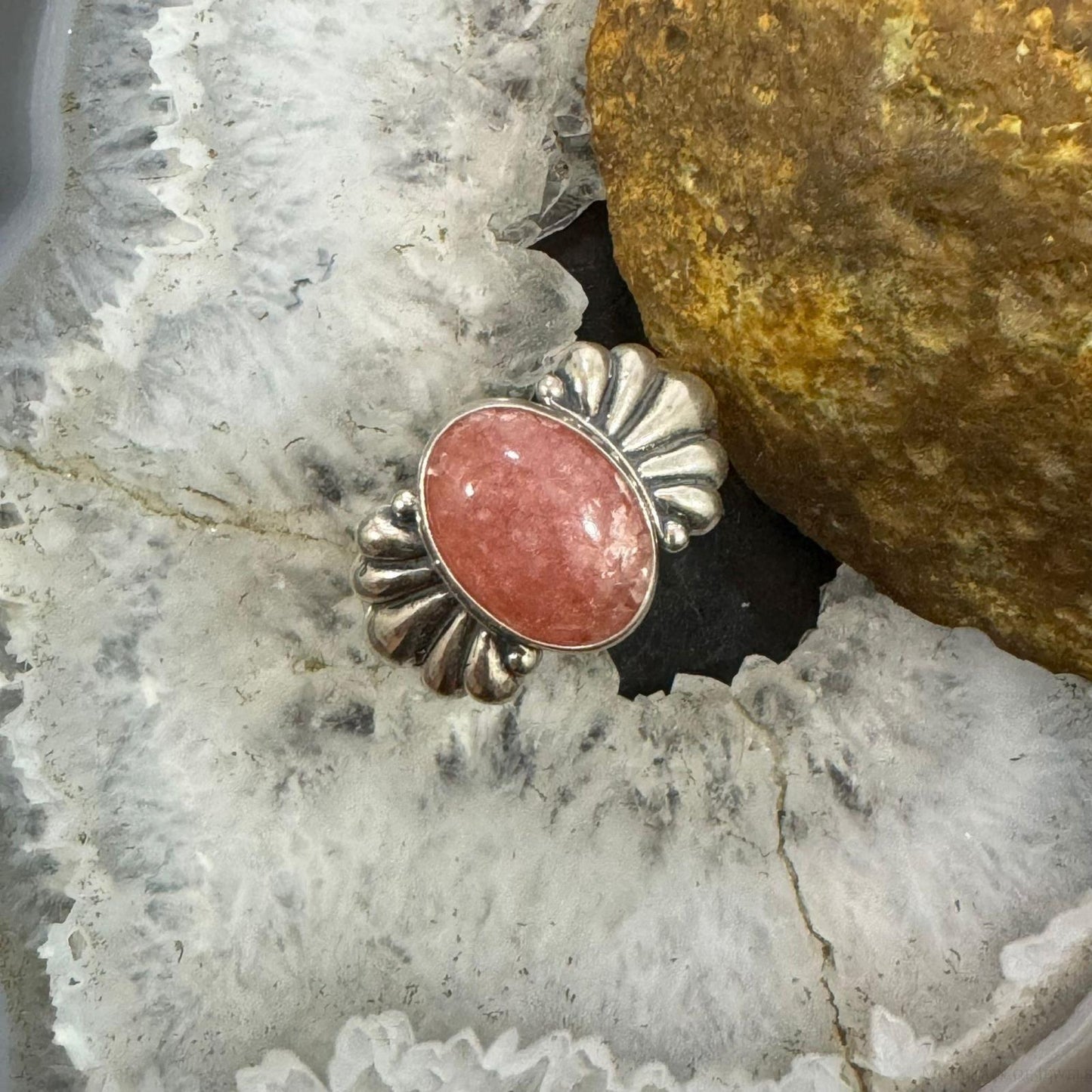 Carolyn Pollack Sterling Silver Oval Rhodochrosite Decorated Ring For Women