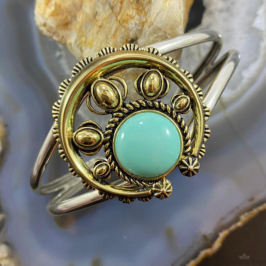 Carolyn Pollack Southwestern Style Sterling Silver & Brass Turquoise Decorated Bracelet For Women
