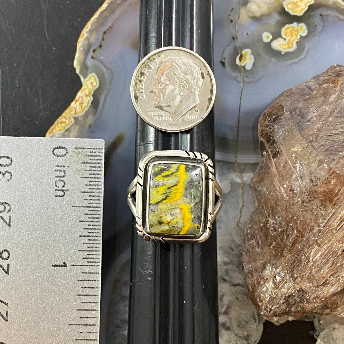 Native American Sterling Silver Bumblebee Jasper Mini Bar Ring Size 8 For Women