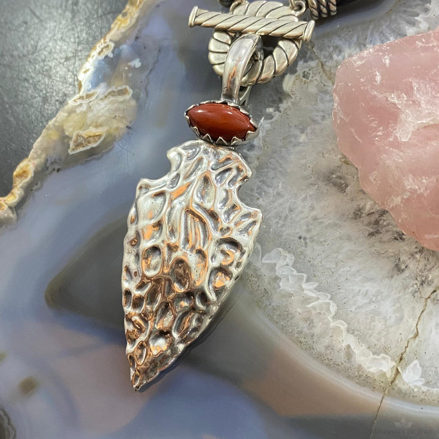 Carolyn Pollack Southwestern Style Sterling Silver Red Jasper Arrowhead Pendant For Women