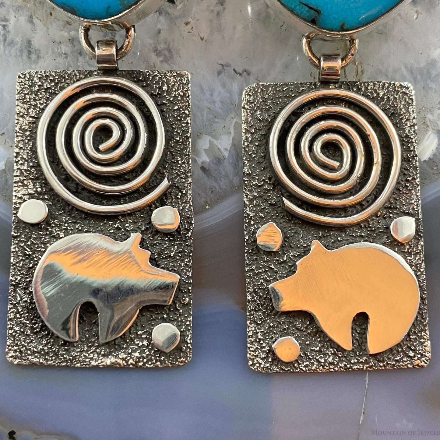 Alex Sanchez Native American Sterling Silver Turquoise Petroglyph Dangle Earrings For Women #1