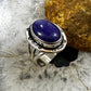 Native American Sterling Silver Oval Lapis Lazuli Decorated Ring Sz 9 For Women