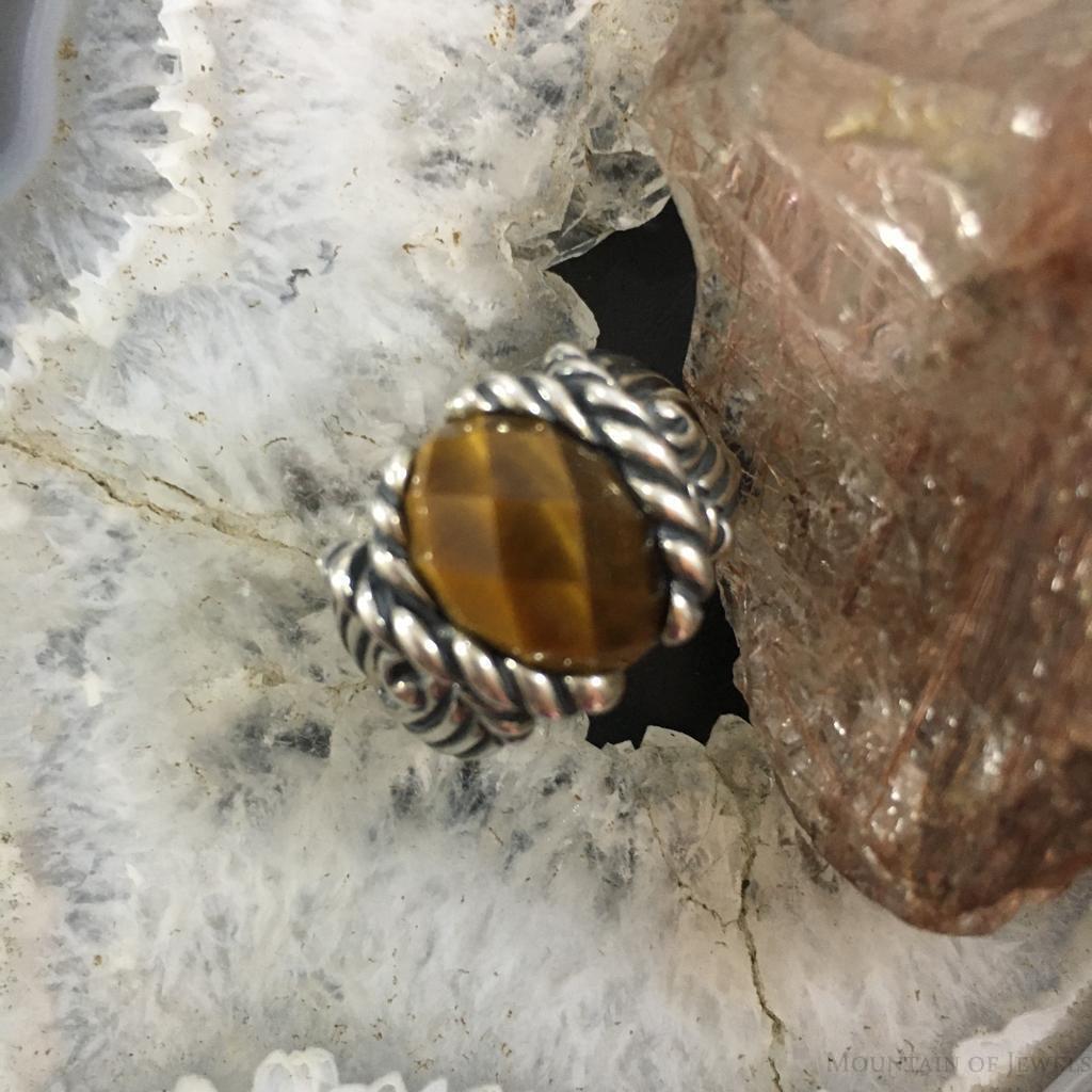 Carolyn Pollack Sterling Silver Oval Faceted Tiger Eye Ring Size 8.25 For Women