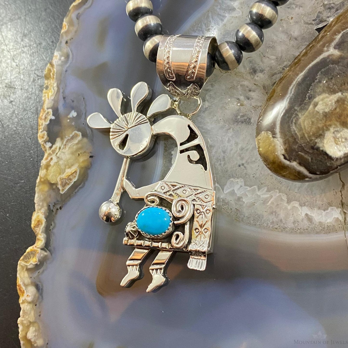Alonzo Mariano Native American Sterling Silver Turquoise Unisex Kokopelli Pendant