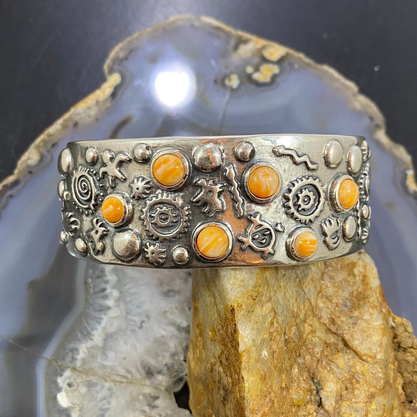 Carolyn Pollack Sterling 6 Orange Spiny Oyster Petroglyph Bracelet For Women