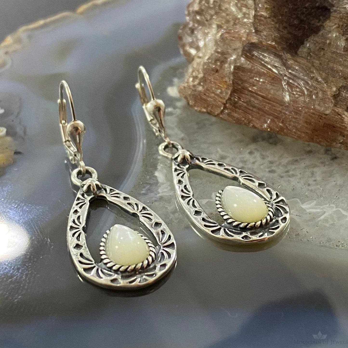 Carolyn Pollack Vintage Southwestern Style Sterling Silver Moonstone Dangle Earrings For Women