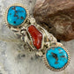 Silver Ray Native American Sterling Silver Elongated Turquoise & Coral Ring Size 8 For Women