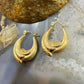 14K Yellow Gold Puff Decorated Hoop Earrings For Women