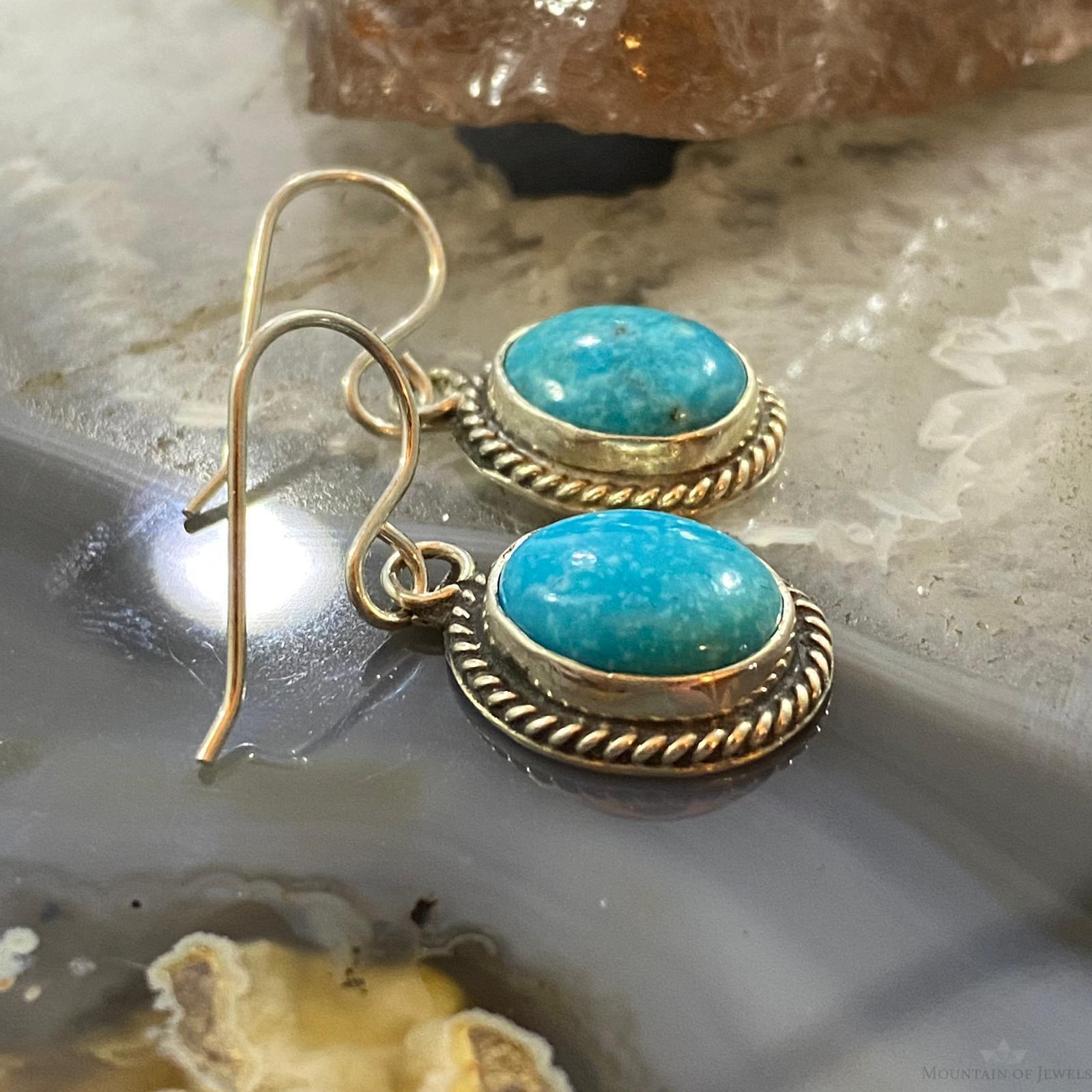 Native American Sterling Silver Oval Turquoise Dangle Earrings store For Women