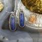 Native American Sterling Silver Elongated Teardrop Lapis Dangle Earrings For Women