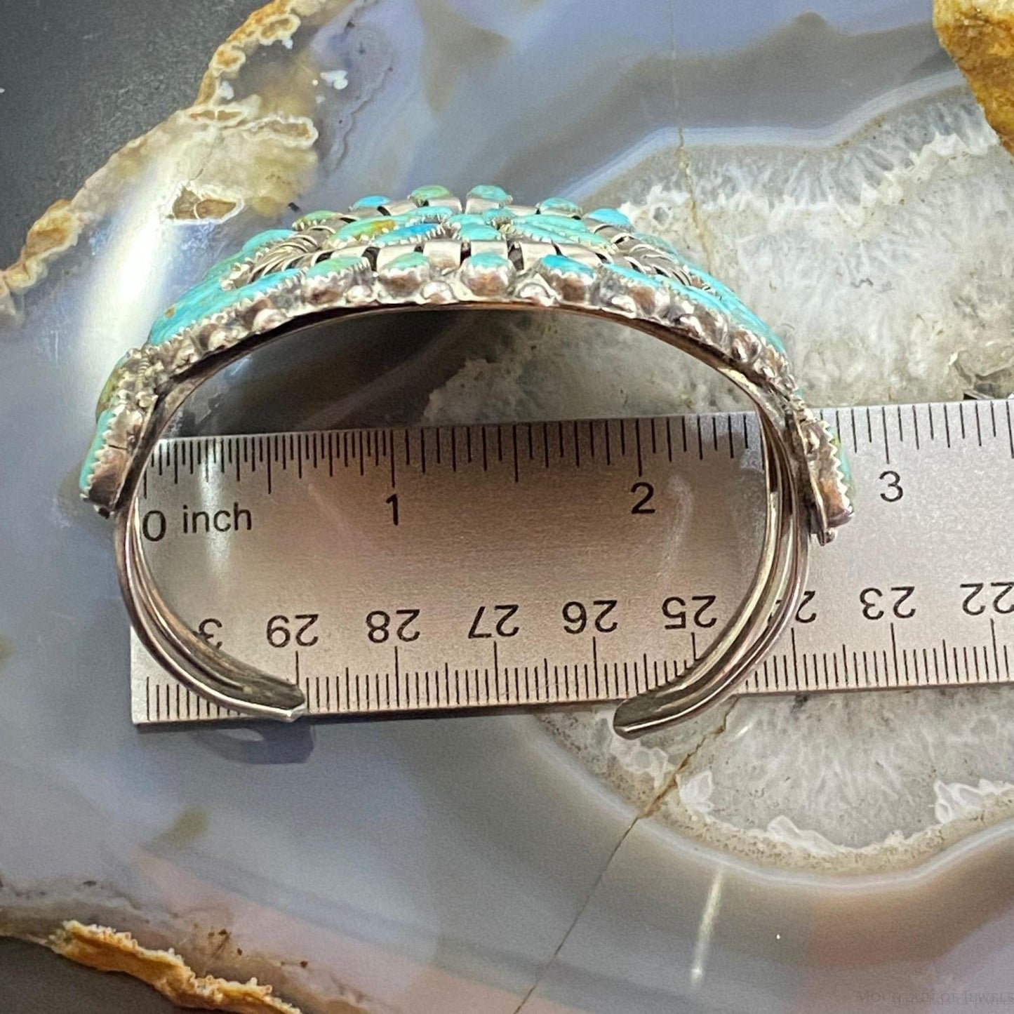 Vintage Signed Native American Sterling Silver Cluster Turquoise Bracelet For Women #1