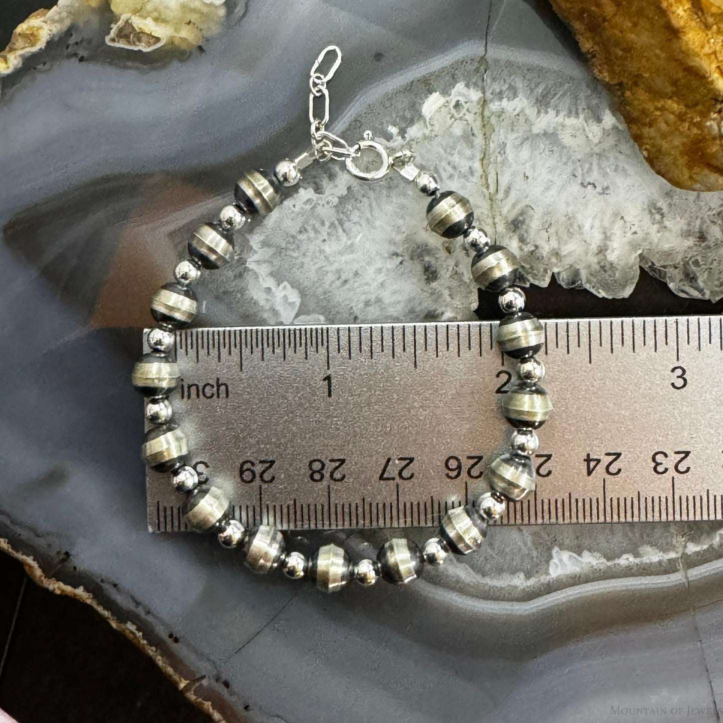Native American Sterling Silver 3-6 mm Navajo Pearl Bead Adjustable Link Bracelet