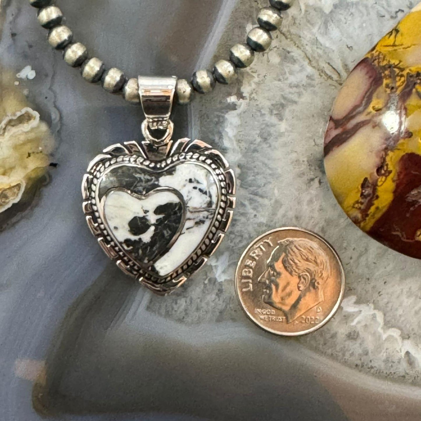 Native American Sterling Silver White Buffalo Double Heart Pendant For Women #4