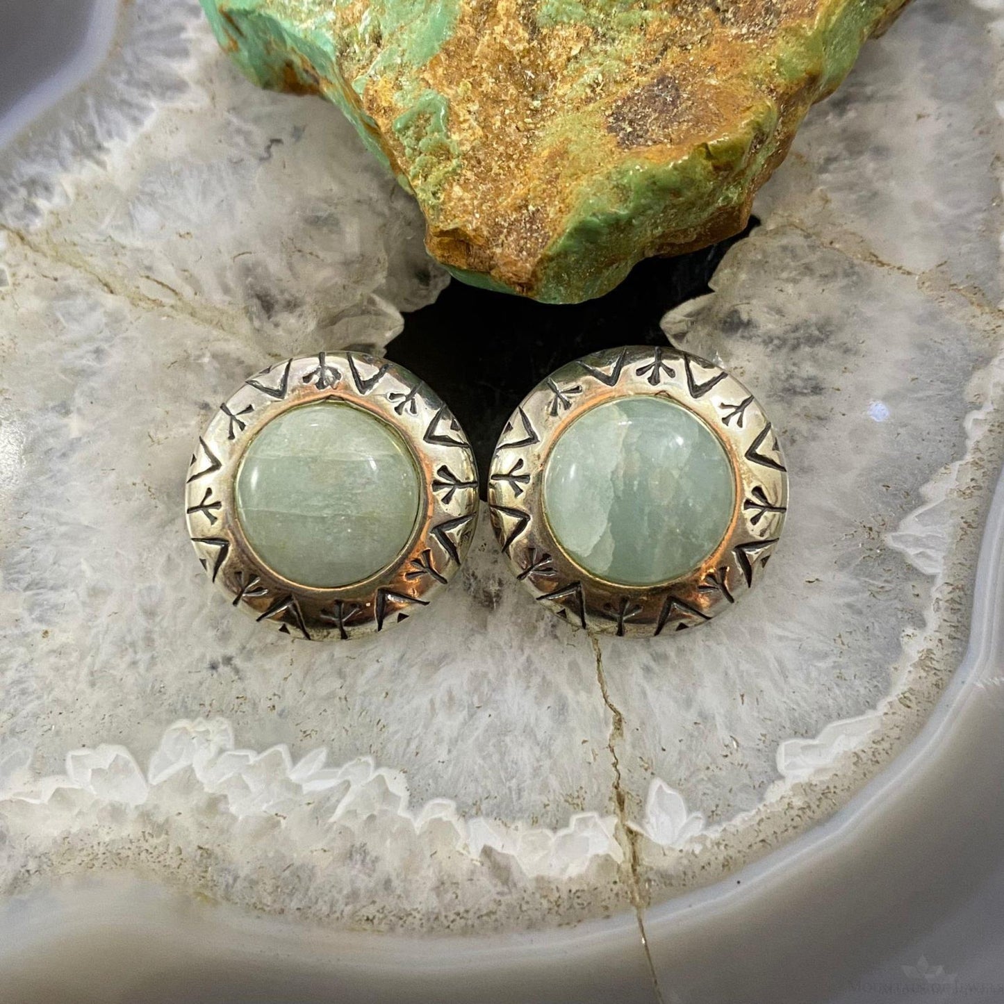 Carolyn Pollack Vintage Southwestern Style Sterling Silver Aquamarine Stud Earrings For Women