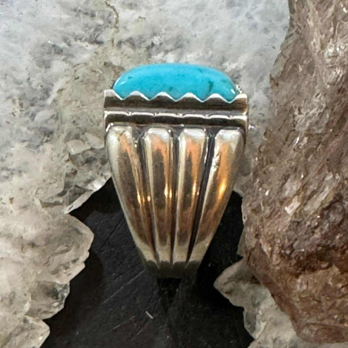 Carolyn Pollack Sterling Silver Rectangle Turquoise Decorated Ring For Women