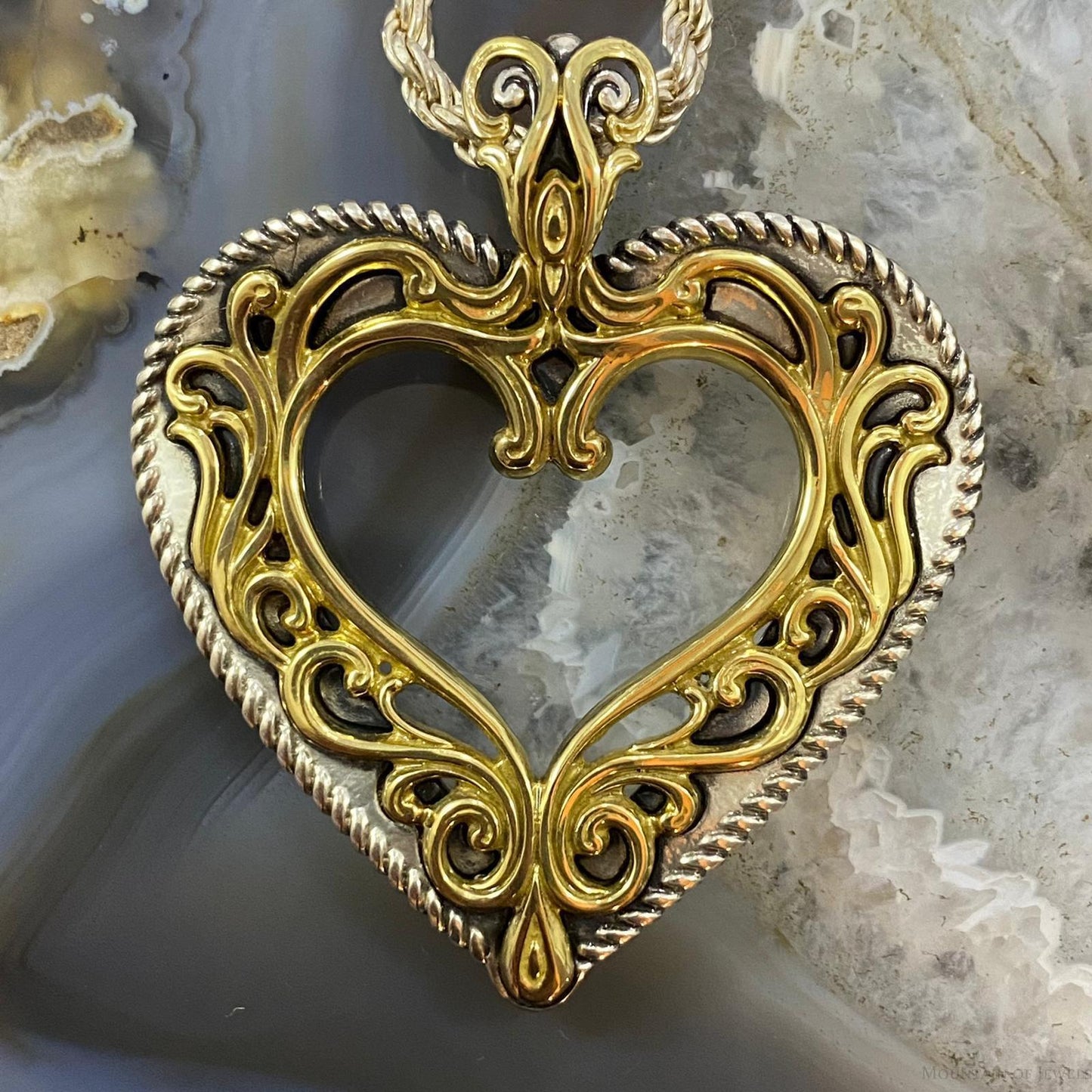 Carolyn Pollack Southwestern Style Sterling Silver & Brass Decorated Heart Pendant For Women