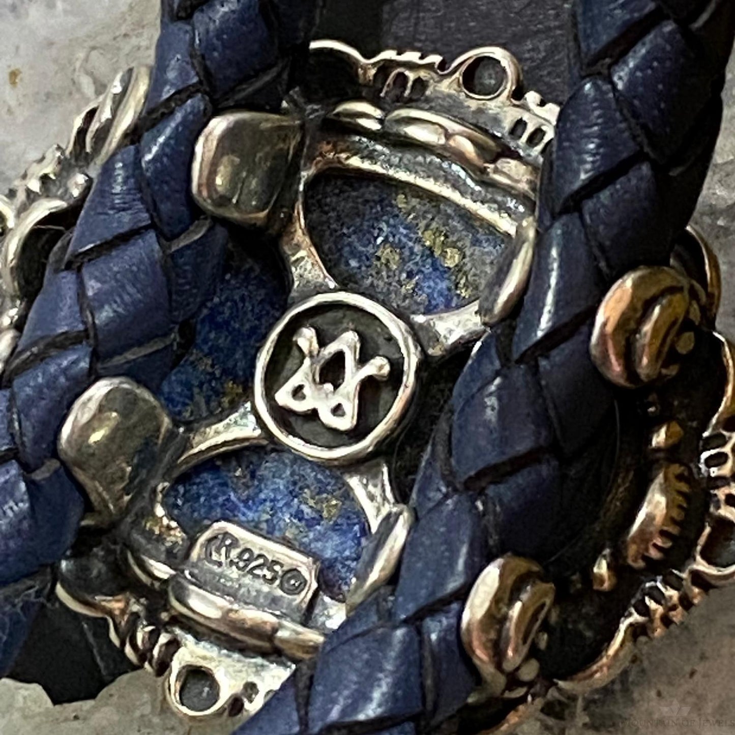 Carolyn Pollack Sterling Silver Denim Lapis Navy Braided Leather Bracelet For Women