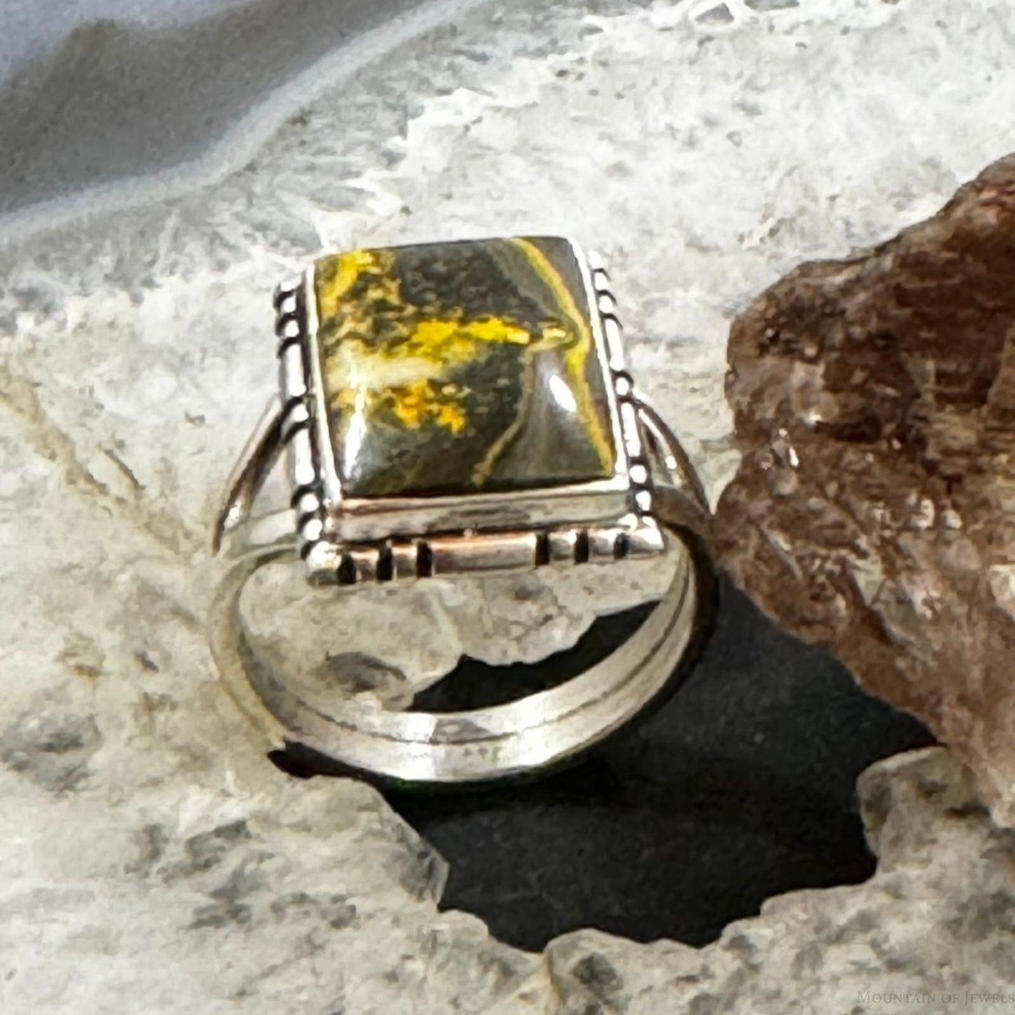 Native American Sterling Silver Bumblebee Jasper Mini Bar Ring Size 9 For Women