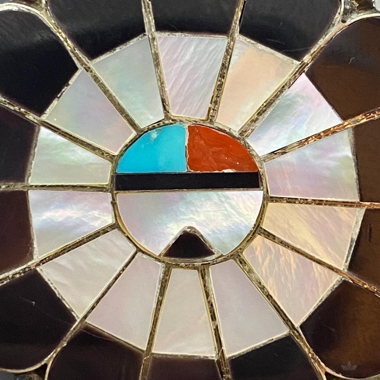 Vintage Zuni Native American Sterling Multistone Inlay Sunface Pendant/Brooch