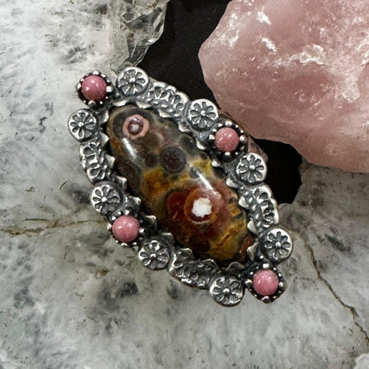 Carolyn Pollack Sterling Silver Fossilized Coral & Rhodochrosite Ring Size 9.25 For Women