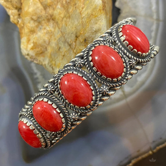 Carolyn Pollack Vintage Southwestern Style Sterling Silver Coral Row Bracelet For Women