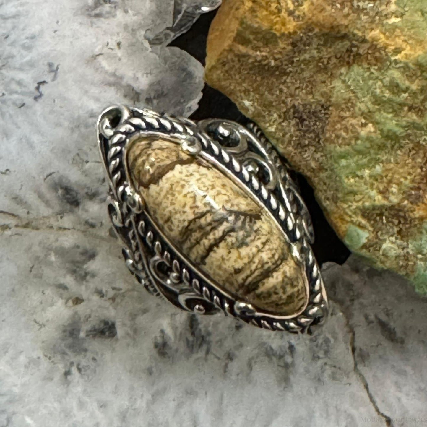 Carolyn Pollack Sterling Silver Elongated Picture Jasper Decorated Ring Size 5.5