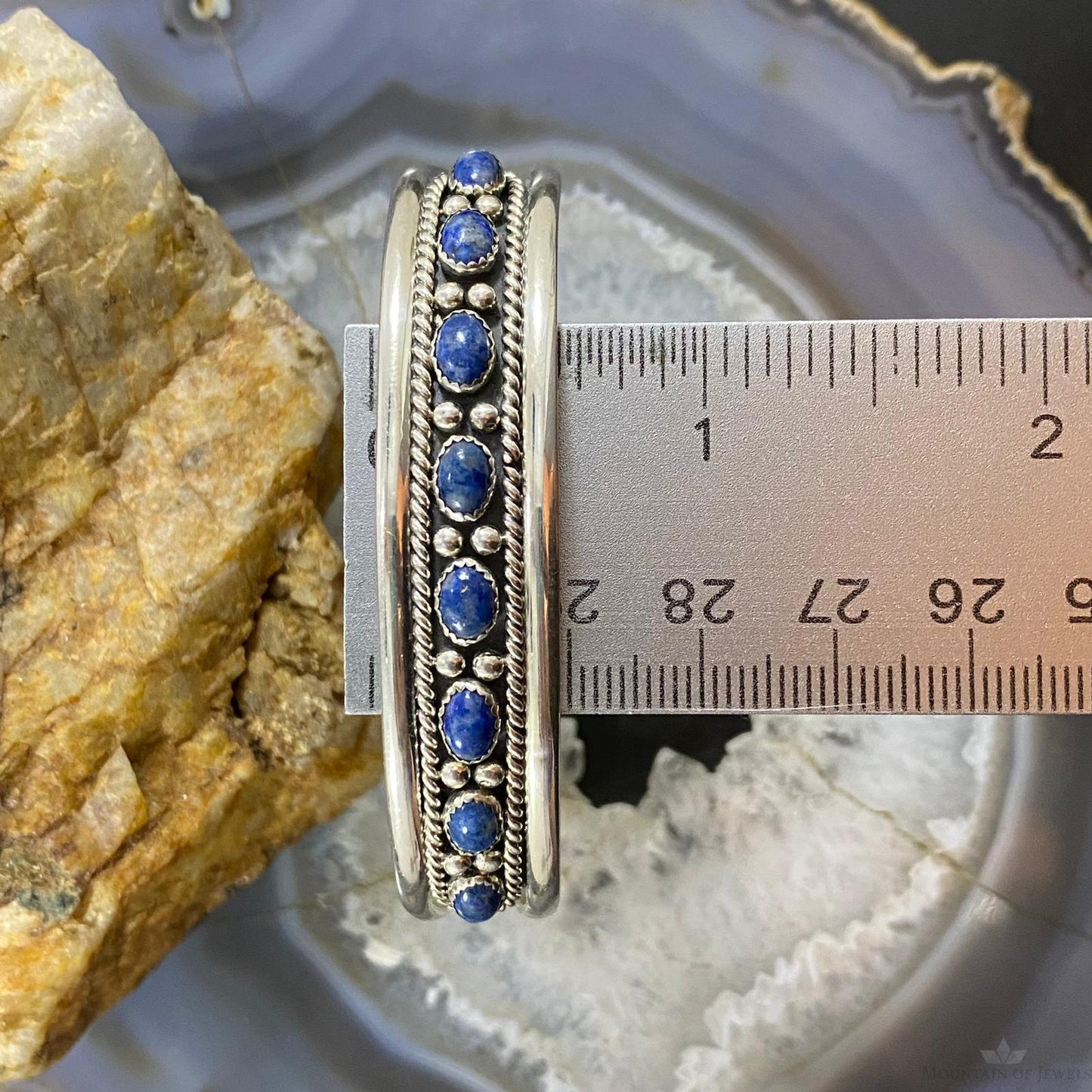Carolyn Pollack Southwestern Style Sterling Silver 8 Denim Lapis Decorated Row Bracelet For Women