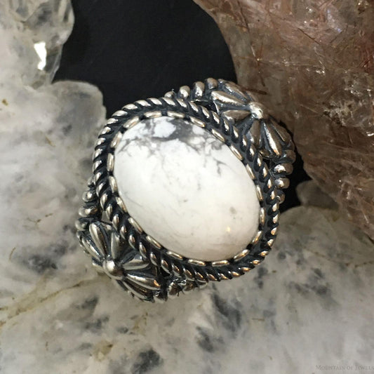 Carolyn Pollack Vintage Sterling Silver Oval Howlite Decorated Ring For Women