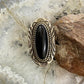 Vintage Native American Sterling Silver Elongated Oval Onyx Decorated Ring Size 6 For Women