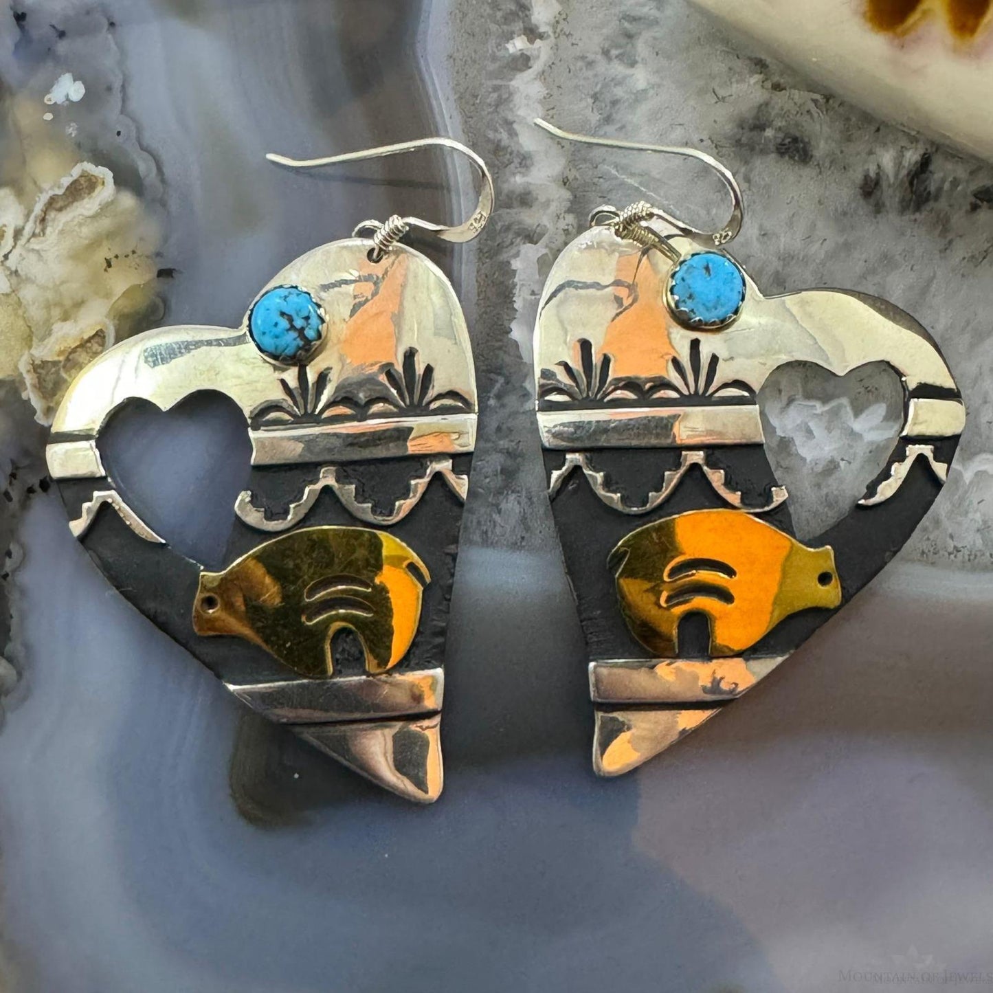 Tommy & Rosita Singer Sterling Silver & Gold Filled Overlay Dot Heart Dangle Earrings For Women