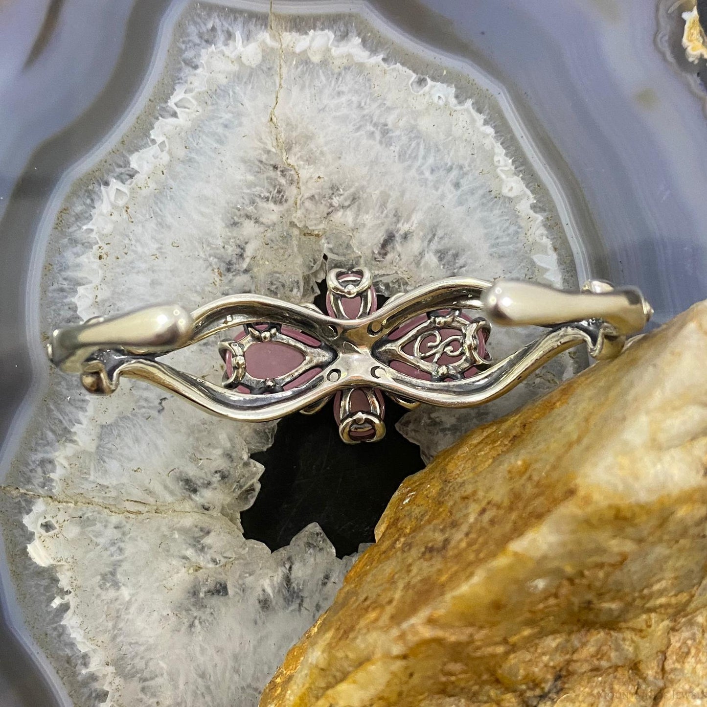 Carolyn Pollack Sterling Silver 4 Pink Jadeite Flower Bracelet For Women