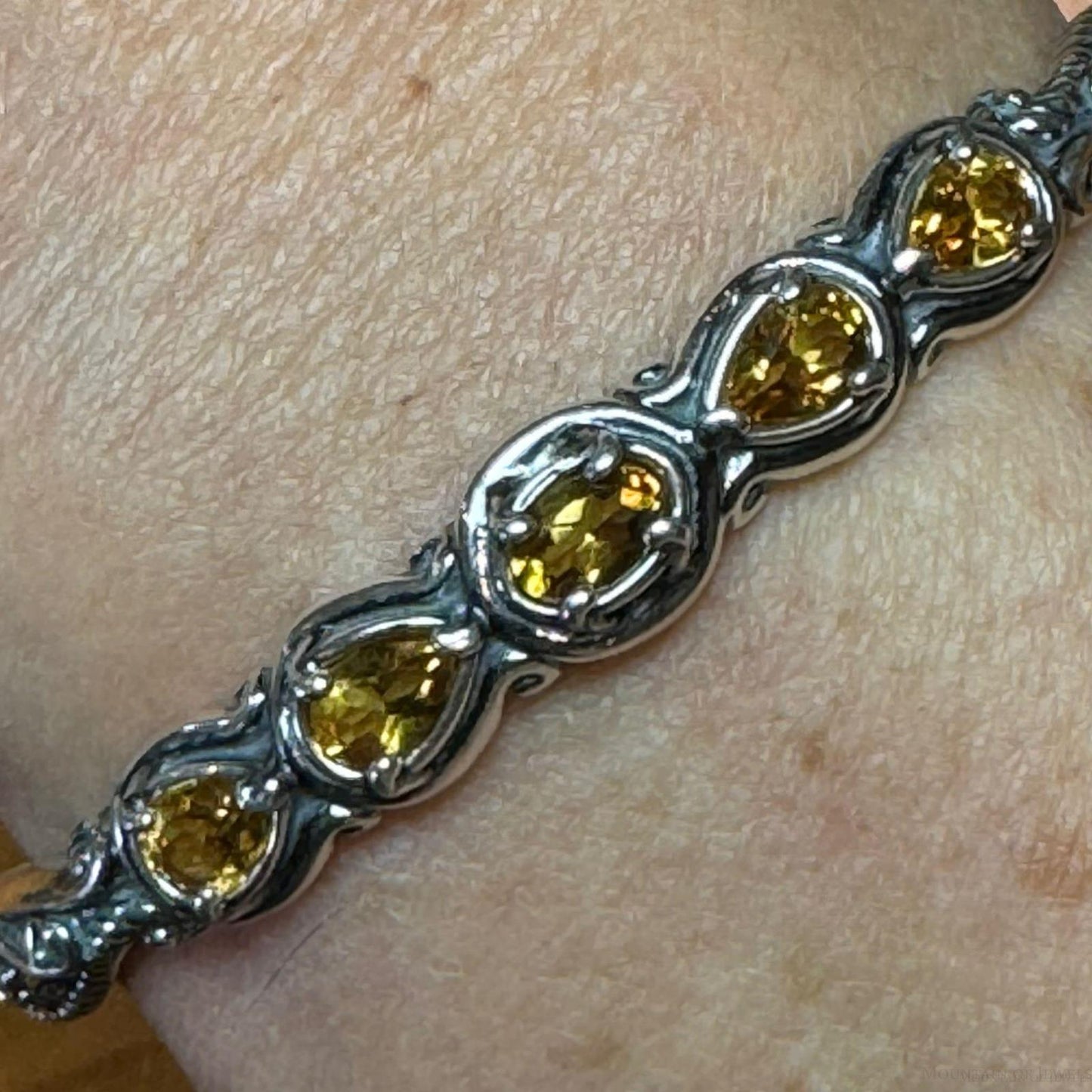 Carolyn Pollack Sterling Silver 5 Faceted Citrine Decorated Bracelet For Women