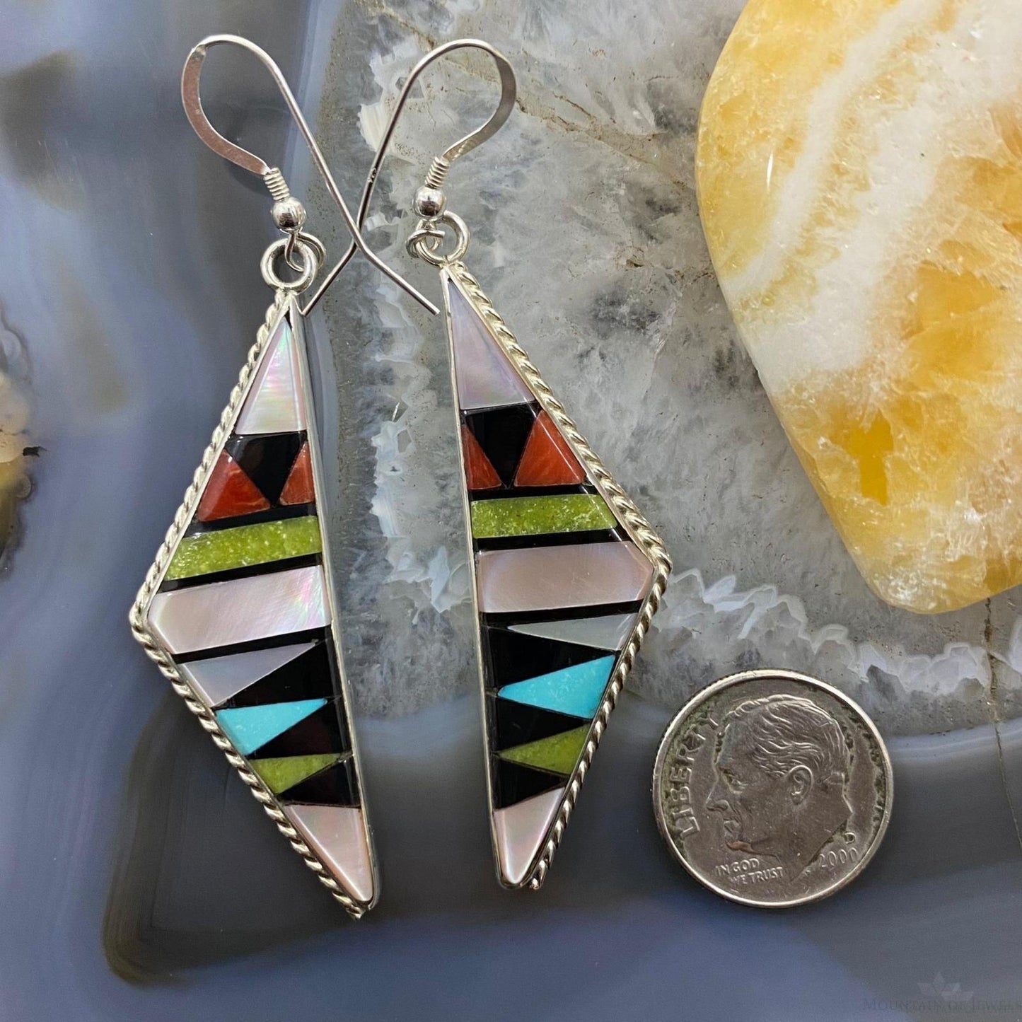 Sheryl Edaakie Zuni Native American Sterling Silver Multi Stone Inlay Earrings For Women #1